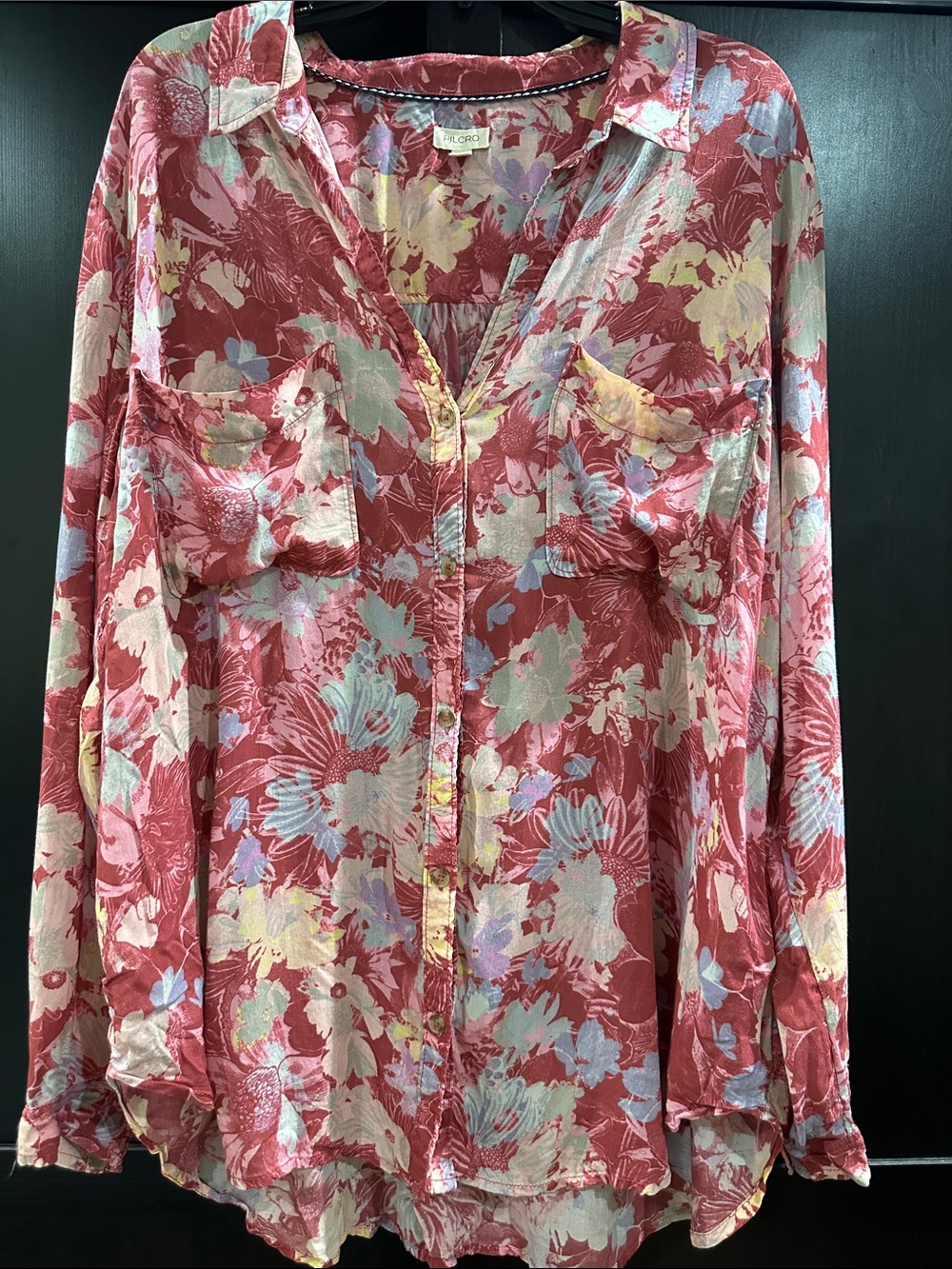 Pilcro Berry Floral Button-Front Blouse with Pastel Accents